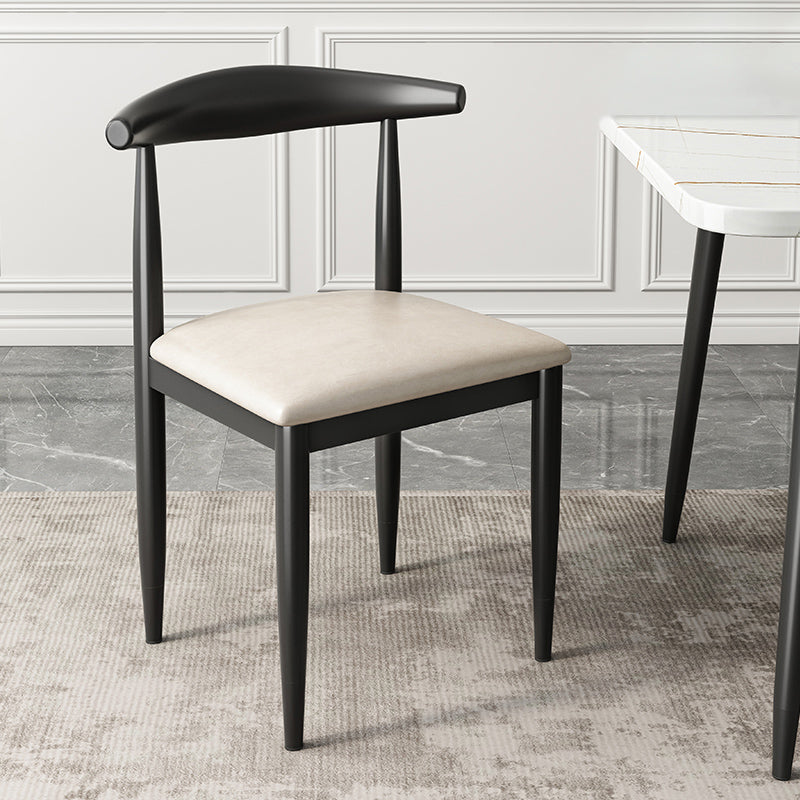 Contemporary Metal Side Chair Restaurant Armless Cow Horn Open Back Dining Side Chair Off-White 1 Piece Black Clearhalo ' kitchen&dining_furn' 'Dining Chairs' 'Dining Tables & Seating' 'dining_chair' 'furn' 'furn_dining_chair' 'Furniture' 'furniture_dining_chair' 'Kitchen & Dining Furniture' 'kitchen' 3826612