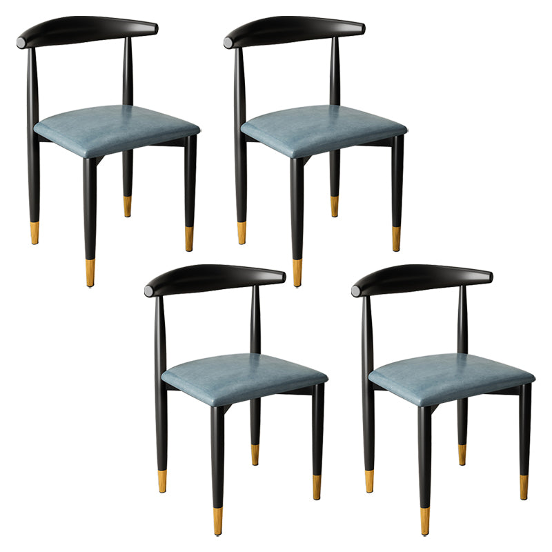 Contemporary Metal Side Chair Restaurant Armless Cow Horn Open Back Dining Side Chair Blue 4 Piece Set Brass Gold Clearhalo ' kitchen&dining_furn' 'Dining Chairs' 'Dining Tables & Seating' 'dining_chair' 'furn' 'furn_dining_chair' 'Furniture' 'furniture_dining_chair' 'Kitchen & Dining Furniture' 'kitchen' 3826623