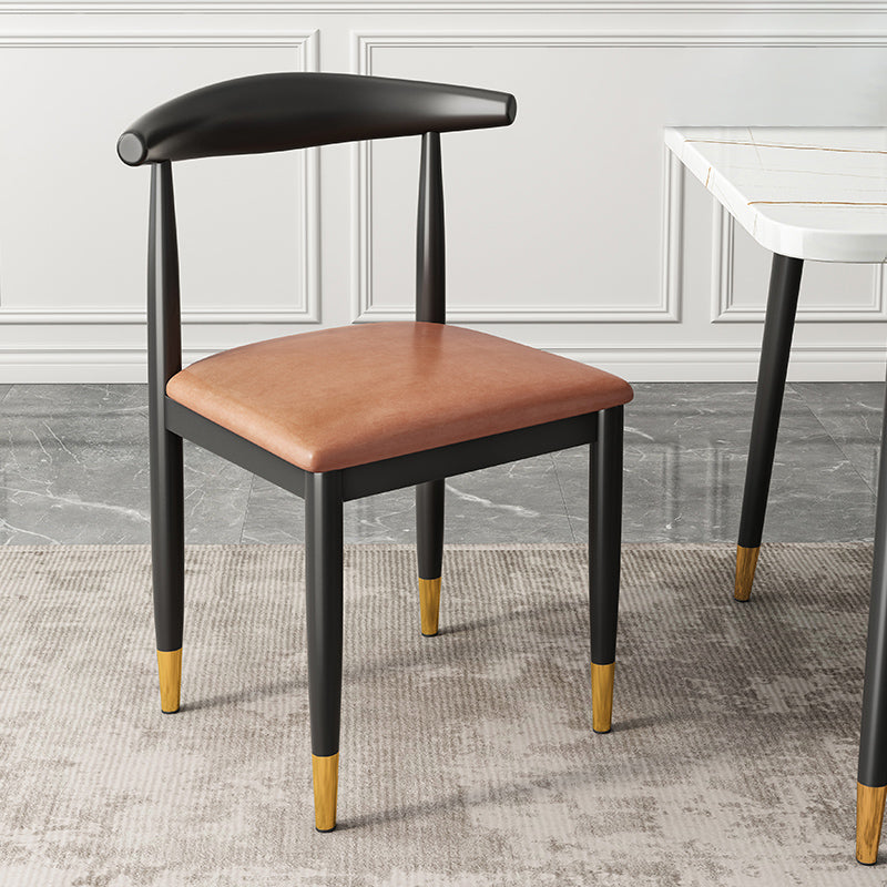 Contemporary Metal Side Chair Restaurant Armless Cow Horn Open Back Dining Side Chair Orange 1 Piece Brass Gold Clearhalo ' kitchen&dining_furn' 'Dining Chairs' 'Dining Tables & Seating' 'dining_chair' 'furn' 'furn_dining_chair' 'Furniture' 'furniture_dining_chair' 'Kitchen & Dining Furniture' 'kitchen' 3826634