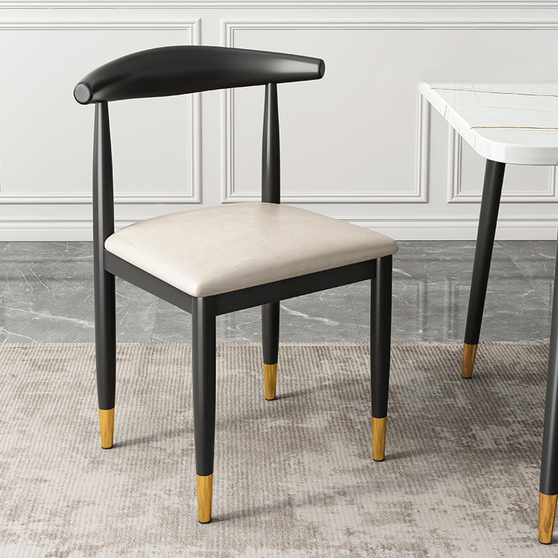 Contemporary Metal Side Chair Restaurant Armless Cow Horn Open Back Dining Side Chair Off-White 1 Piece Brass Gold Clearhalo ' kitchen&dining_furn' 'Dining Chairs' 'Dining Tables & Seating' 'dining_chair' 'furn' 'furn_dining_chair' 'Furniture' 'furniture_dining_chair' 'Kitchen & Dining Furniture' 'kitchen' 3826649