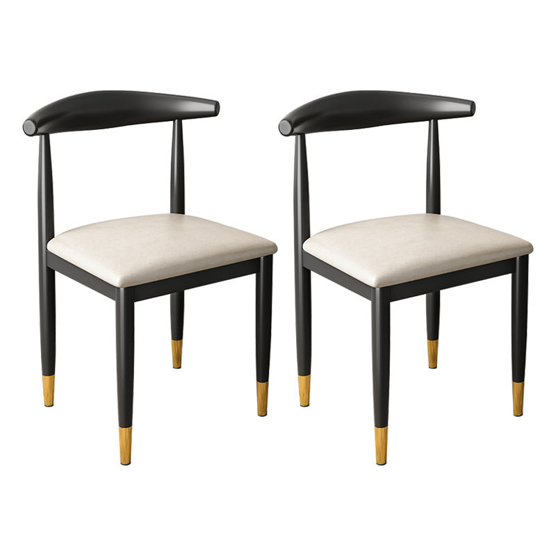Contemporary Metal Side Chair Restaurant Armless Cow Horn Open Back Dining Side Chair Off-White 2 Piece Set Brass Gold Clearhalo ' kitchen&dining_furn' 'Dining Chairs' 'Dining Tables & Seating' 'dining_chair' 'furn' 'furn_dining_chair' 'Furniture' 'furniture_dining_chair' 'Kitchen & Dining Furniture' 'kitchen' 3826650