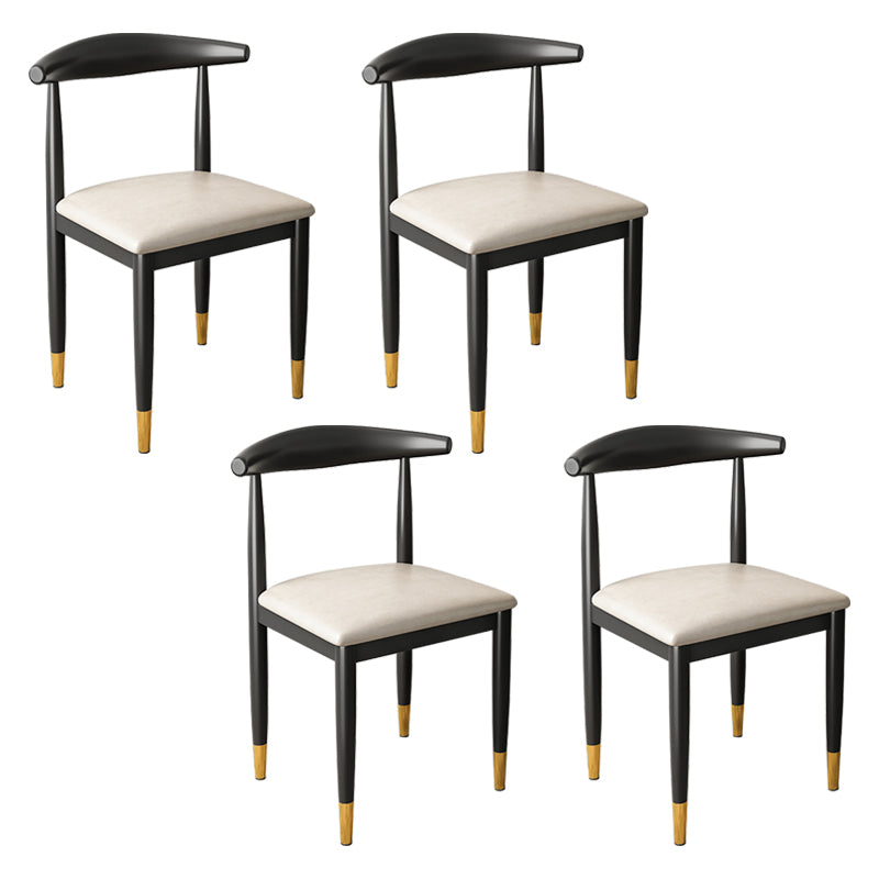 Contemporary Metal Side Chair Restaurant Armless Cow Horn Open Back Dining Side Chair Off-White 4 Piece Set Brass Gold Clearhalo ' kitchen&dining_furn' 'Dining Chairs' 'Dining Tables & Seating' 'dining_chair' 'furn' 'furn_dining_chair' 'Furniture' 'furniture_dining_chair' 'Kitchen & Dining Furniture' 'kitchen' 3826651