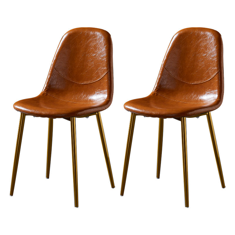 PU Leather Armless Dining Chairs Solid Back Dining Side Chair with Metal Legs Yellow 2 Piece Set Brass Gold Clearhalo ' kitchen&dining_furn' 'Dining Chairs' 'Dining Tables & Seating' 'dining_chair' 'furn' 'furn_dining_chair' 'Furniture' 'furniture_dining_chair' 'Kitchen & Dining Furniture' 'kitchen' 3826759