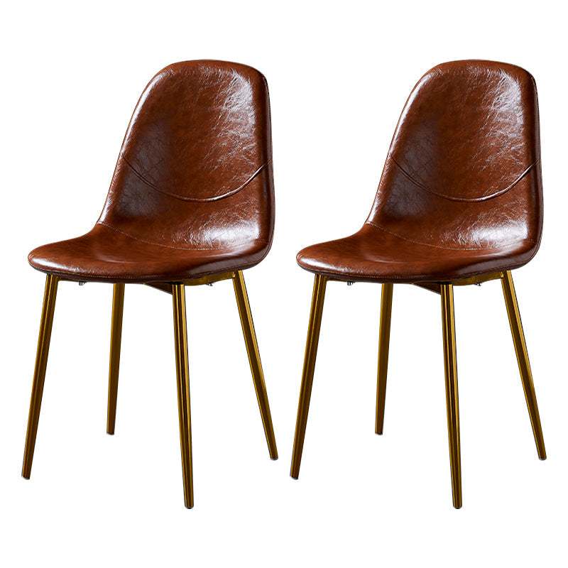 PU Leather Armless Dining Chairs Solid Back Dining Side Chair with Metal Legs Brown 2 Piece Set Brass Gold Clearhalo ' kitchen&dining_furn' 'Dining Chairs' 'Dining Tables & Seating' 'dining_chair' 'furn' 'furn_dining_chair' 'Furniture' 'furniture_dining_chair' 'Kitchen & Dining Furniture' 'kitchen' 3826768