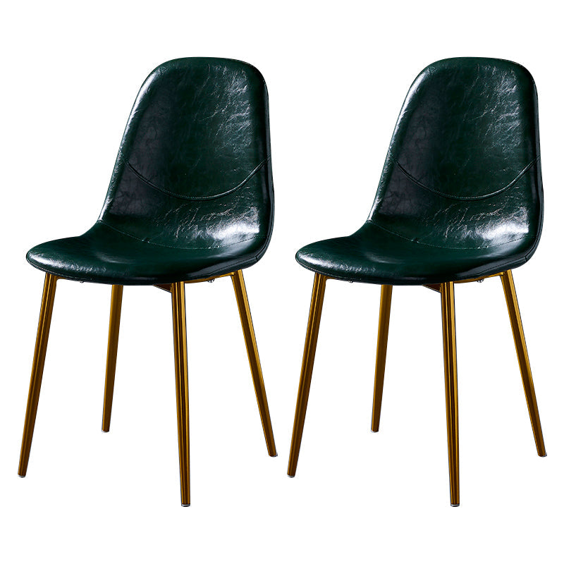 PU Leather Armless Dining Chairs Solid Back Dining Side Chair with Metal Legs Blackish Green 2 Piece Set Brass Gold Clearhalo ' kitchen&dining_furn' 'Dining Chairs' 'Dining Tables & Seating' 'dining_chair' 'furn' 'furn_dining_chair' 'Furniture' 'furniture_dining_chair' 'Kitchen & Dining Furniture' 'kitchen' 3826771