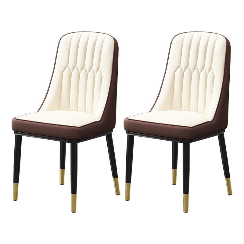 Scandinavian Style Metal Dining Chair Dining Room Parsons Armless Chair Beige-Coffee 2 Piece Set Brass Gold Clearhalo ' kitchen&dining_furn' 'Dining Chairs' 'Dining Tables & Seating' 'dining_chair' 'furn' 'furn_dining_chair' 'Furniture' 'furniture_dining_chair' 'Kitchen & Dining Furniture' 'kitchen' 3826779