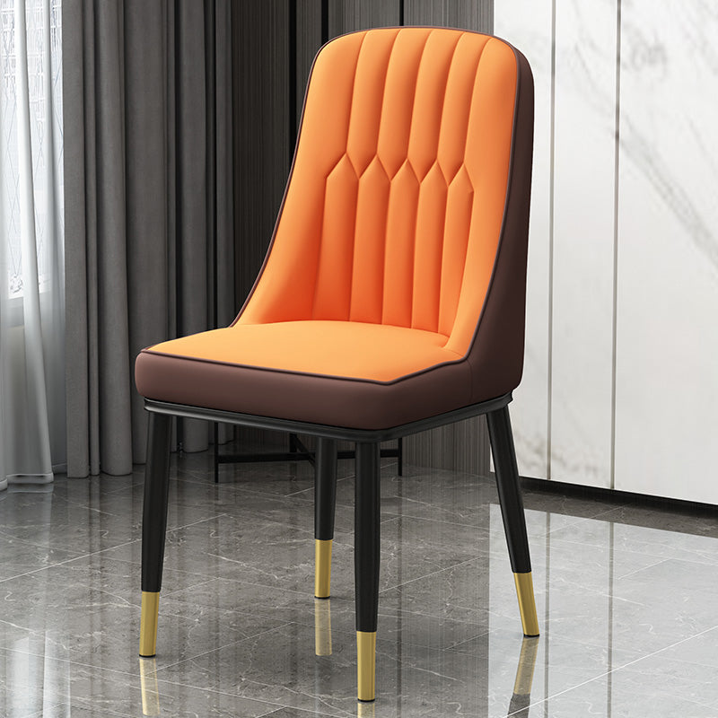 Scandinavian Style Metal Dining Chair Dining Room Parsons Armless Chair Khaki-Orange 1 Piece Brass Gold Clearhalo ' kitchen&dining_furn' 'Dining Chairs' 'Dining Tables & Seating' 'dining_chair' 'furn' 'furn_dining_chair' 'Furniture' 'furniture_dining_chair' 'Kitchen & Dining Furniture' 'kitchen' 3826788
