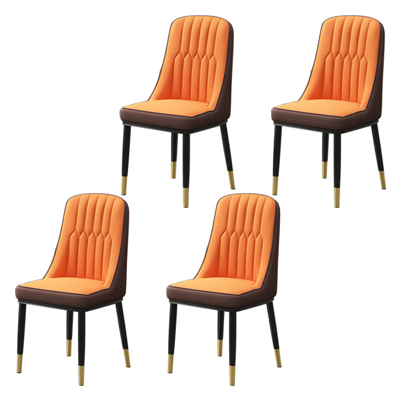 Scandinavian Style Metal Dining Chair Dining Room Parsons Armless Chair Khaki-Orange 4 Piece Set Brass Gold Clearhalo ' kitchen&dining_furn' 'Dining Chairs' 'Dining Tables & Seating' 'dining_chair' 'furn' 'furn_dining_chair' 'Furniture' 'furniture_dining_chair' 'Kitchen & Dining Furniture' 'kitchen' 3826792