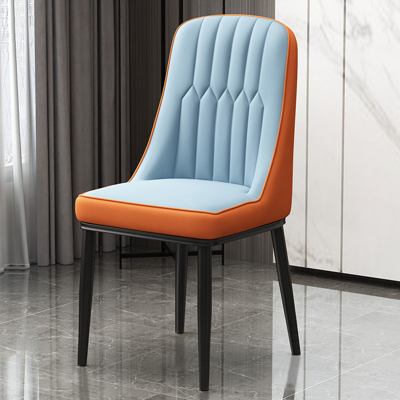 Scandinavian Style Metal Dining Chair Dining Room Parsons Armless Chair Blue-Orange 1 Piece Black Clearhalo ' kitchen&dining_furn' 'Dining Chairs' 'Dining Tables & Seating' 'dining_chair' 'furn' 'furn_dining_chair' 'Furniture' 'furniture_dining_chair' 'Kitchen & Dining Furniture' 'kitchen' 3826811