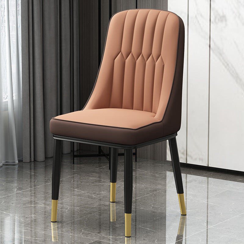 Scandinavian Style Metal Dining Chair Dining Room Parsons Armless Chair Brown-Khaki 1 Piece Brass Gold Clearhalo ' kitchen&dining_furn' 'Dining Chairs' 'Dining Tables & Seating' 'dining_chair' 'furn' 'furn_dining_chair' 'Furniture' 'furniture_dining_chair' 'Kitchen & Dining Furniture' 'kitchen' 3826820