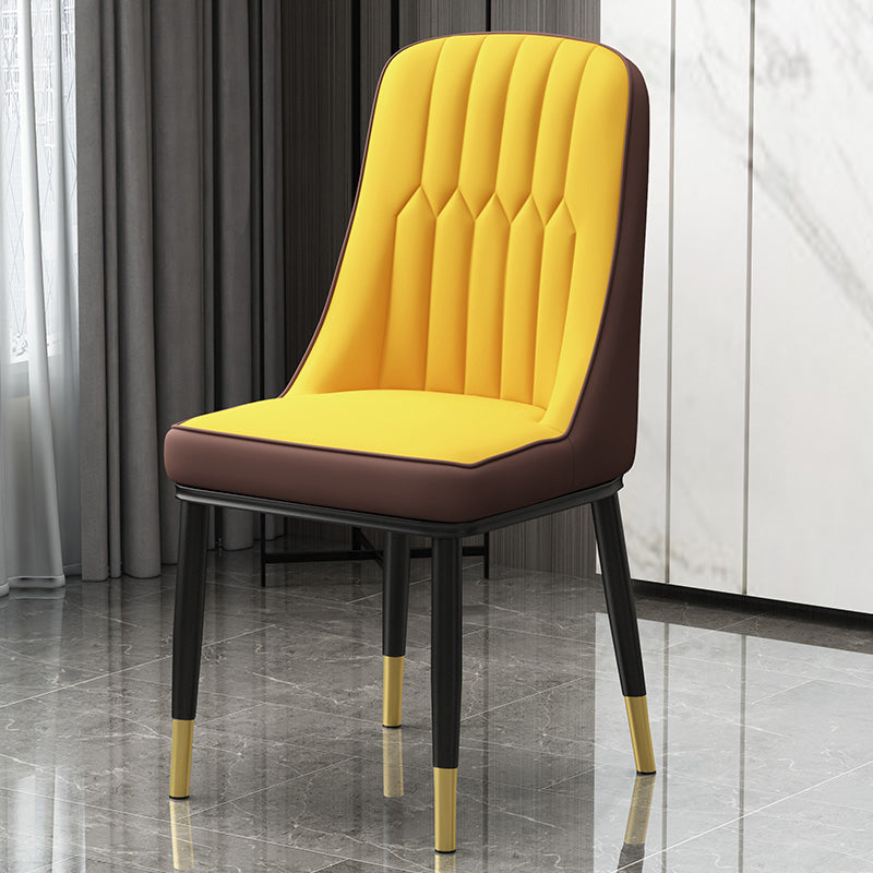 Scandinavian Style Metal Dining Chair Dining Room Parsons Armless Chair Yellow-Brown 1 Piece Brass Gold Clearhalo ' kitchen&dining_furn' 'Dining Chairs' 'Dining Tables & Seating' 'dining_chair' 'furn' 'furn_dining_chair' 'Furniture' 'furniture_dining_chair' 'Kitchen & Dining Furniture' 'kitchen' 3826835