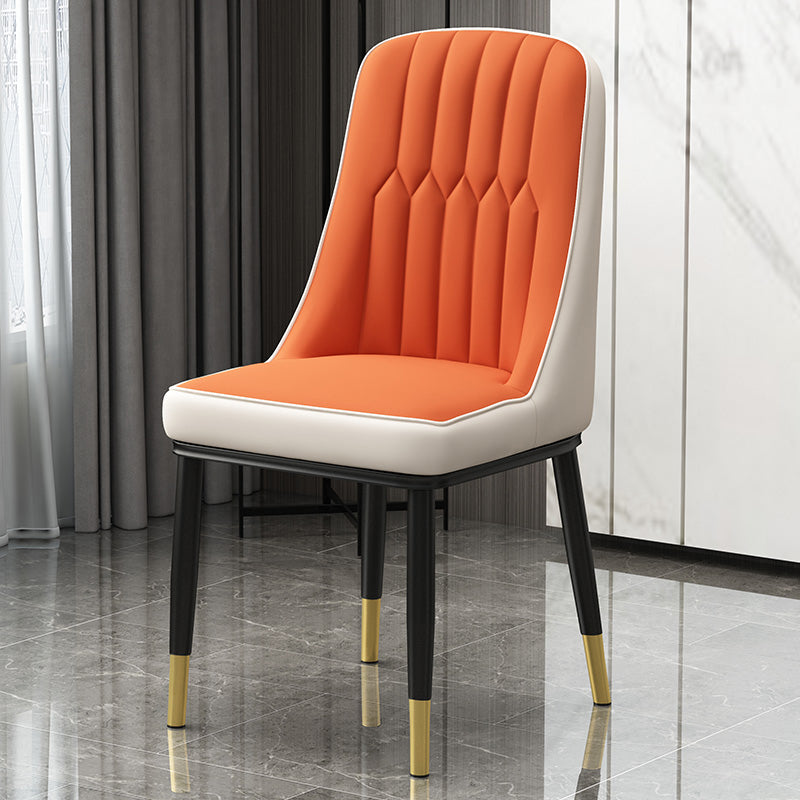 Scandinavian Style Metal Dining Chair Dining Room Parsons Armless Chair Orange White 1 Piece Brass Gold Clearhalo ' kitchen&dining_furn' 'Dining Chairs' 'Dining Tables & Seating' 'dining_chair' 'furn' 'furn_dining_chair' 'Furniture' 'furniture_dining_chair' 'Kitchen & Dining Furniture' 'kitchen' 3826841
