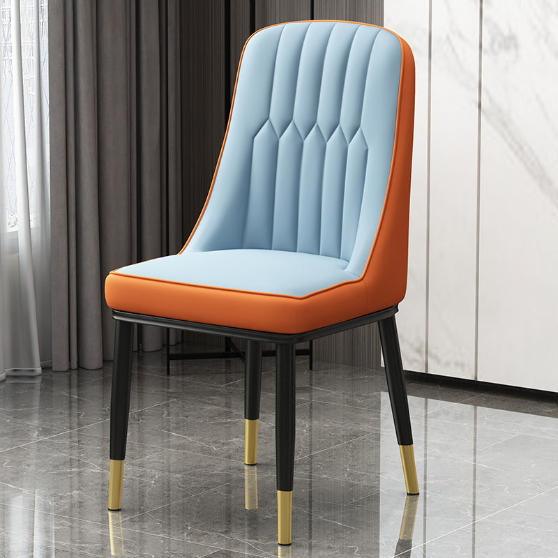 Scandinavian Style Metal Dining Chair Dining Room Parsons Armless Chair Blue-Orange 1 Piece Brass Gold Clearhalo ' kitchen&dining_furn' 'Dining Chairs' 'Dining Tables & Seating' 'dining_chair' 'furn' 'furn_dining_chair' 'Furniture' 'furniture_dining_chair' 'Kitchen & Dining Furniture' 'kitchen' 3826844