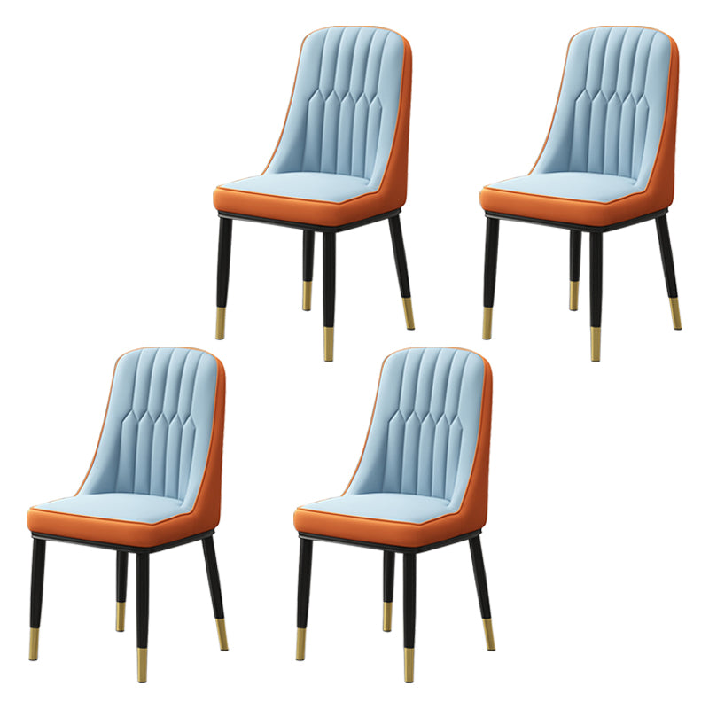 Scandinavian Style Metal Dining Chair Dining Room Parsons Armless Chair Blue-Orange 4 Piece Set Brass Gold Clearhalo ' kitchen&dining_furn' 'Dining Chairs' 'Dining Tables & Seating' 'dining_chair' 'furn' 'furn_dining_chair' 'Furniture' 'furniture_dining_chair' 'Kitchen & Dining Furniture' 'kitchen' 3826846
