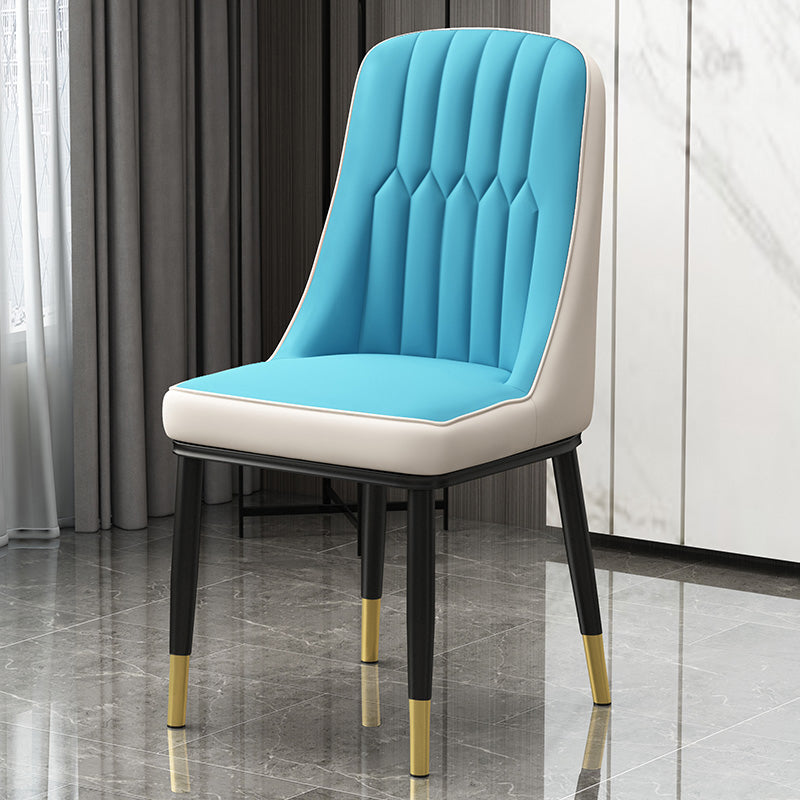 Scandinavian Style Metal Dining Chair Dining Room Parsons Armless Chair Blue-White 1 Piece Brass Gold Clearhalo ' kitchen&dining_furn' 'Dining Chairs' 'Dining Tables & Seating' 'dining_chair' 'furn' 'furn_dining_chair' 'Furniture' 'furniture_dining_chair' 'Kitchen & Dining Furniture' 'kitchen' 3826853
