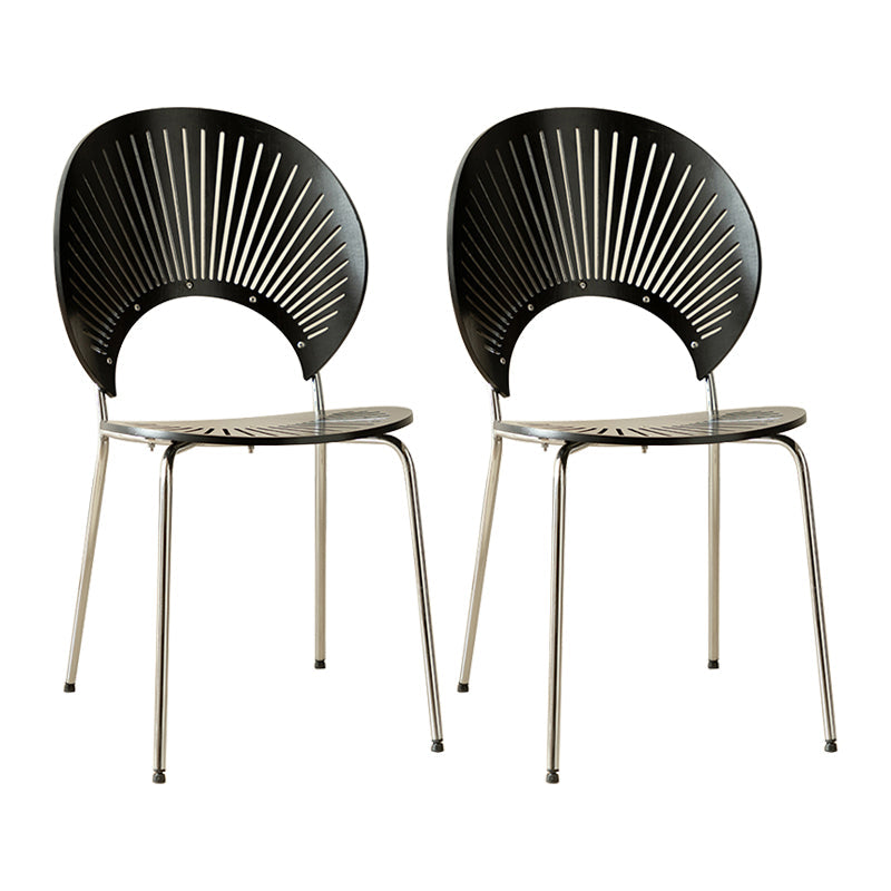 Contemporary Metal Dining Room Chairs Wood Dining Armless chairs for Home Use Black 2 Piece Set Silver Clearhalo ' kitchen&dining_furn' 'Dining Chairs' 'Dining Tables & Seating' 'dining_chair' 'furn' 'furn_dining_chair' 'Furniture' 'furniture_dining_chair' 'Kitchen & Dining Furniture' 'kitchen' 3827051