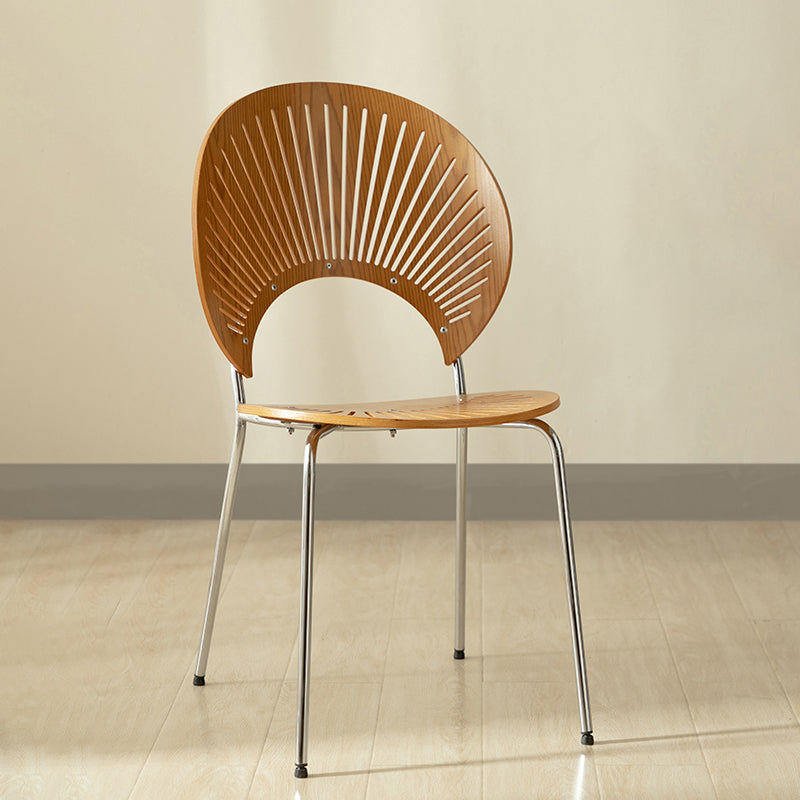 Contemporary Metal Dining Room Chairs Wood Dining Armless chairs for Home Use Walnut 1 Piece Silver Clearhalo ' kitchen&dining_furn' 'Dining Chairs' 'Dining Tables & Seating' 'dining_chair' 'furn' 'furn_dining_chair' 'Furniture' 'furniture_dining_chair' 'Kitchen & Dining Furniture' 'kitchen' 3827064