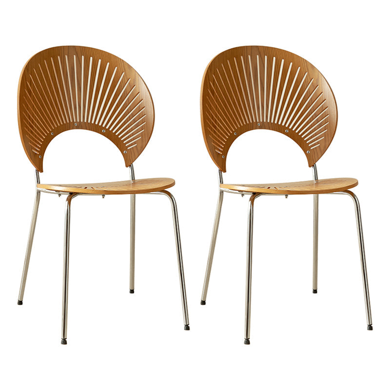 Contemporary Metal Dining Room Chairs Wood Dining Armless chairs for Home Use Walnut 2 Piece Set Silver Clearhalo ' kitchen&dining_furn' 'Dining Chairs' 'Dining Tables & Seating' 'dining_chair' 'furn' 'furn_dining_chair' 'Furniture' 'furniture_dining_chair' 'Kitchen & Dining Furniture' 'kitchen' 3827065