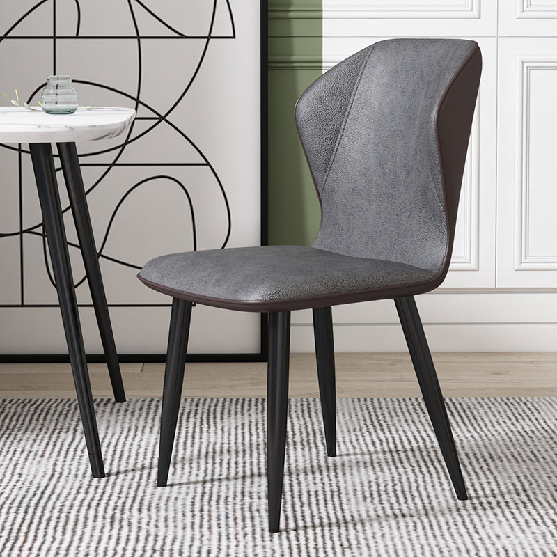 Scandinavian Home Side Chair Wingback Metal Upholstered Dining Room Chair Dark Gray 1 Piece Clearhalo ' kitchen&dining_furn' 'Dining Chairs' 'Dining Tables & Seating' 'dining_chair' 'furn' 'furn_dining_chair' 'Furniture' 'furniture_dining_chair' 'Kitchen & Dining Furniture' 'kitchen' 3827101