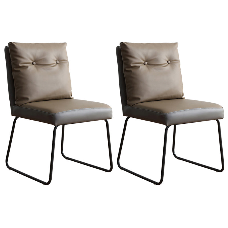 Contemporary Metal Dining Room Chairs Upholstered Dining Armless chairs for Home Use Khaki 2 Piece Set Clearhalo ' kitchen&dining_furn' 'Dining Chairs' 'Dining Tables & Seating' 'dining_chair' 'furn' 'furn_dining_chair' 'Furniture' 'furniture_dining_chair' 'Kitchen & Dining Furniture' 'kitchen' 3827374