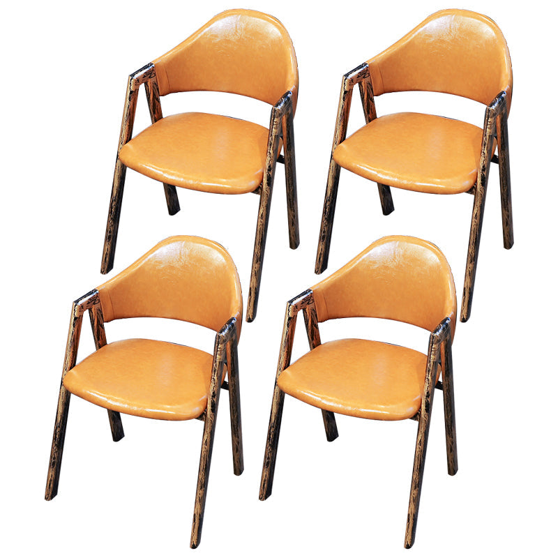 Industrial Style Leather Dining Side Chairs Open Back Dining Armless Chairs Brown 4 Piece Set Clearhalo ' kitchen&dining_furn' 'Dining Chairs' 'Dining Tables & Seating' 'dining_chair' 'furn' 'furn_dining_chair' 'Furniture' 'furniture_dining_chair' 'Kitchen & Dining Furniture' 'kitchen' 3827465