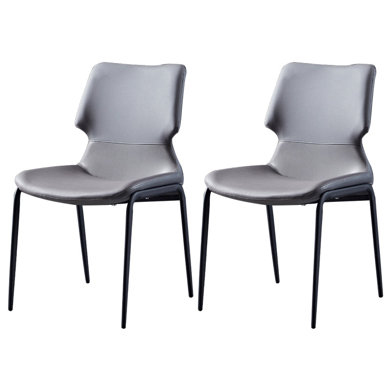 Contemporary Style Leather Dining Chairs Kitchen Armless Chairs with Metal Legs Dark Gray 2 Piece Set Clearhalo ' kitchen&dining_furn' 'Dining Chairs' 'Dining Tables & Seating' 'dining_chair' 'furn' 'furn_dining_chair' 'Furniture' 'furniture_dining_chair' 'Kitchen & Dining Furniture' 'kitchen' 3827483