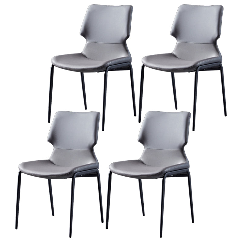 Contemporary Style Leather Dining Chairs Kitchen Armless Chairs with Metal Legs Dark Gray 4 Piece Set Clearhalo ' kitchen&dining_furn' 'Dining Chairs' 'Dining Tables & Seating' 'dining_chair' 'furn' 'furn_dining_chair' 'Furniture' 'furniture_dining_chair' 'Kitchen & Dining Furniture' 'kitchen' 3827485
