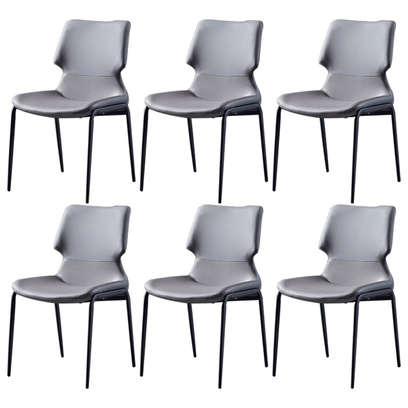 Contemporary Style Leather Dining Chairs Kitchen Armless Chairs with Metal Legs Dark Gray 6 Piece Set Clearhalo ' kitchen&dining_furn' 'Dining Chairs' 'Dining Tables & Seating' 'dining_chair' 'furn' 'furn_dining_chair' 'Furniture' 'furniture_dining_chair' 'Kitchen & Dining Furniture' 'kitchen' 3827487