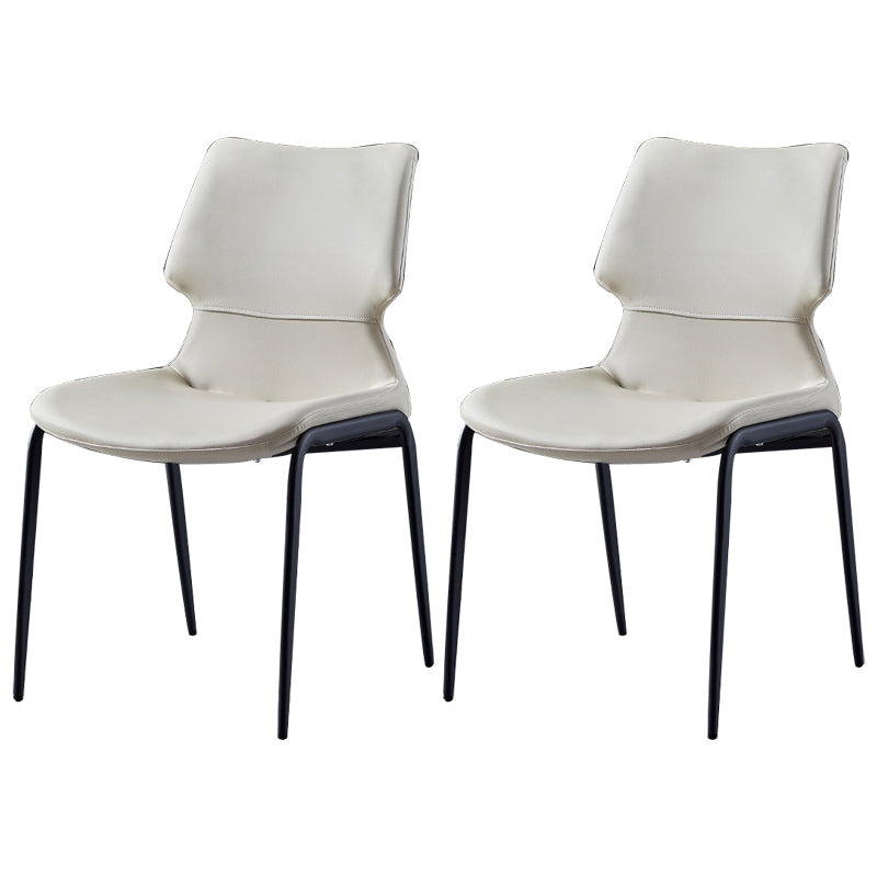 Contemporary Style Leather Dining Chairs Kitchen Armless Chairs with Metal Legs Light Gray 2 Piece Set Clearhalo ' kitchen&dining_furn' 'Dining Chairs' 'Dining Tables & Seating' 'dining_chair' 'furn' 'furn_dining_chair' 'Furniture' 'furniture_dining_chair' 'Kitchen & Dining Furniture' 'kitchen' 3827489