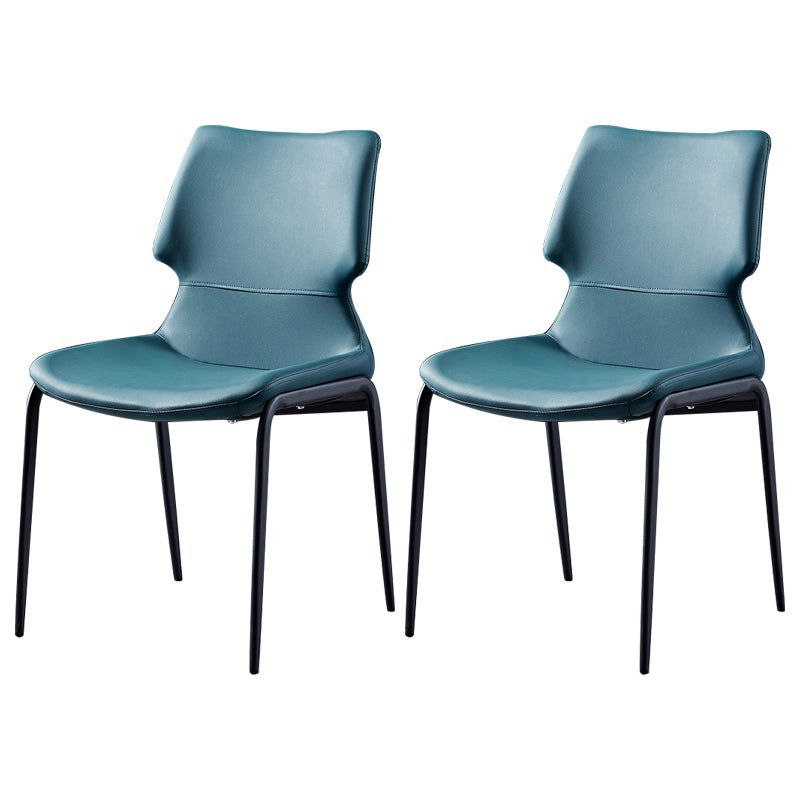 Contemporary Style Leather Dining Chairs Kitchen Armless Chairs with Metal Legs Blackish Green 2 Piece Set Clearhalo ' kitchen&dining_furn' 'Dining Chairs' 'Dining Tables & Seating' 'dining_chair' 'furn' 'furn_dining_chair' 'Furniture' 'furniture_dining_chair' 'Kitchen & Dining Furniture' 'kitchen' 3827495