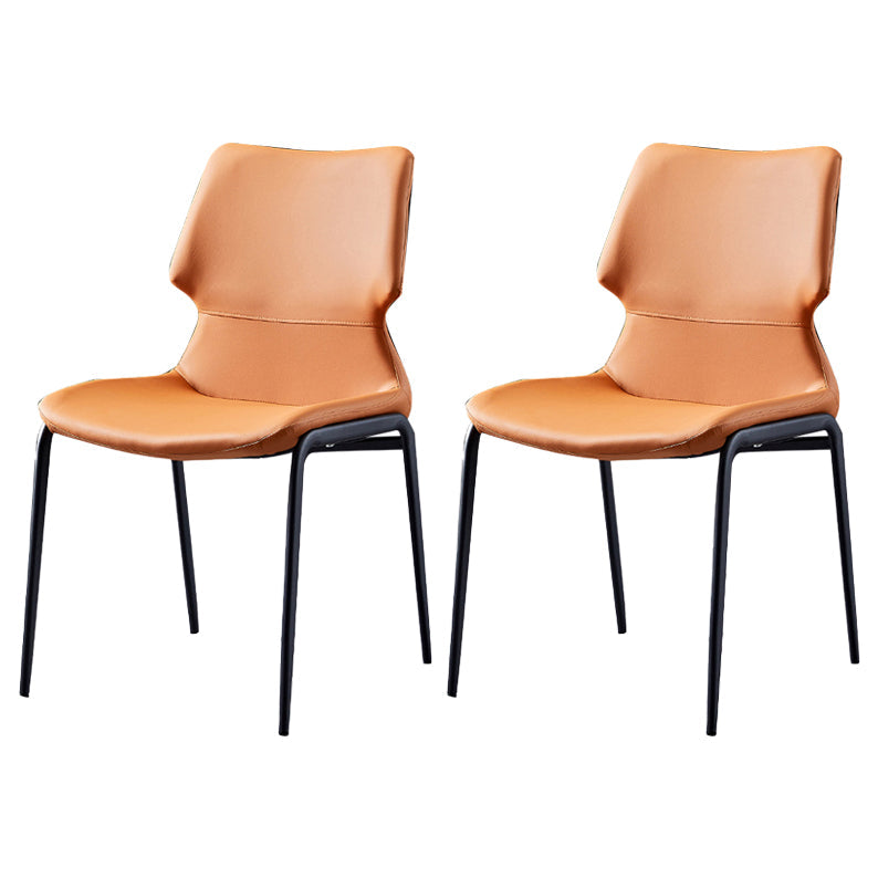Contemporary Style Leather Dining Chairs Kitchen Armless Chairs with Metal Legs Orange 2 Piece Set Clearhalo ' kitchen&dining_furn' 'Dining Chairs' 'Dining Tables & Seating' 'dining_chair' 'furn' 'furn_dining_chair' 'Furniture' 'furniture_dining_chair' 'Kitchen & Dining Furniture' 'kitchen' 3827500