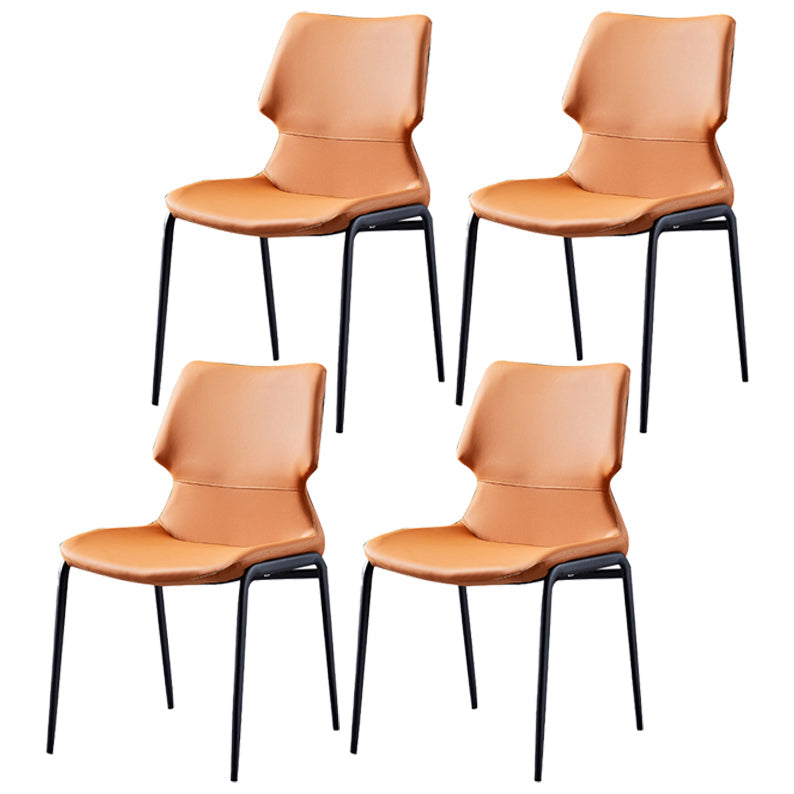 Contemporary Style Leather Dining Chairs Kitchen Armless Chairs with Metal Legs Orange 4 Piece Set Clearhalo ' kitchen&dining_furn' 'Dining Chairs' 'Dining Tables & Seating' 'dining_chair' 'furn' 'furn_dining_chair' 'Furniture' 'furniture_dining_chair' 'Kitchen & Dining Furniture' 'kitchen' 3827502