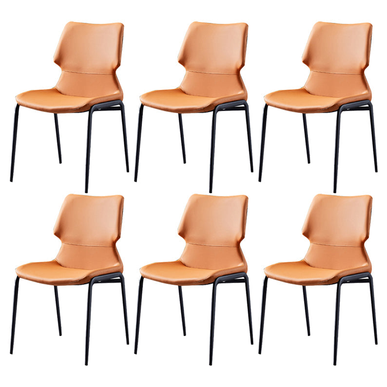 Contemporary Style Leather Dining Chairs Kitchen Armless Chairs with Metal Legs Orange 6 Piece Set Clearhalo ' kitchen&dining_furn' 'Dining Chairs' 'Dining Tables & Seating' 'dining_chair' 'furn' 'furn_dining_chair' 'Furniture' 'furniture_dining_chair' 'Kitchen & Dining Furniture' 'kitchen' 3827504