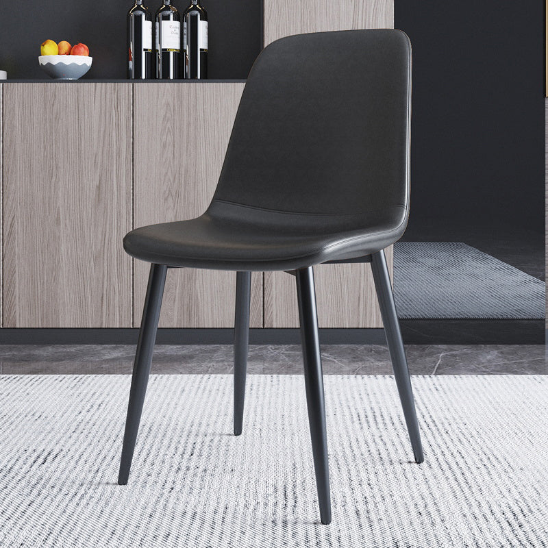 Home Scandinavian Side Chair Solid Back Metal Dining Room Chair with Black Legs Black 1 Piece Black Clearhalo ' kitchen&dining_furn' 'Dining Chairs' 'Dining Tables & Seating' 'dining_chair' 'furn' 'furn_dining_chair' 'Furniture' 'furniture_dining_chair' 'Kitchen & Dining Furniture' 'kitchen' 3827601