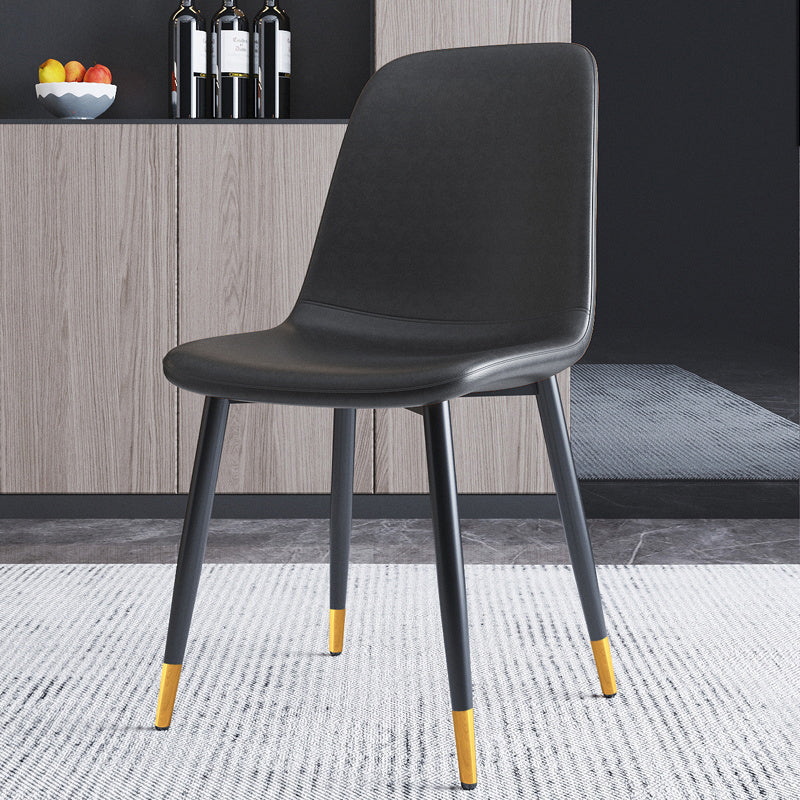 Home Scandinavian Side Chair Solid Back Metal Dining Room Chair with Black Legs Black 1 Piece Brass Gold Clearhalo ' kitchen&dining_furn' 'Dining Chairs' 'Dining Tables & Seating' 'dining_chair' 'furn' 'furn_dining_chair' 'Furniture' 'furniture_dining_chair' 'Kitchen & Dining Furniture' 'kitchen' 3827606