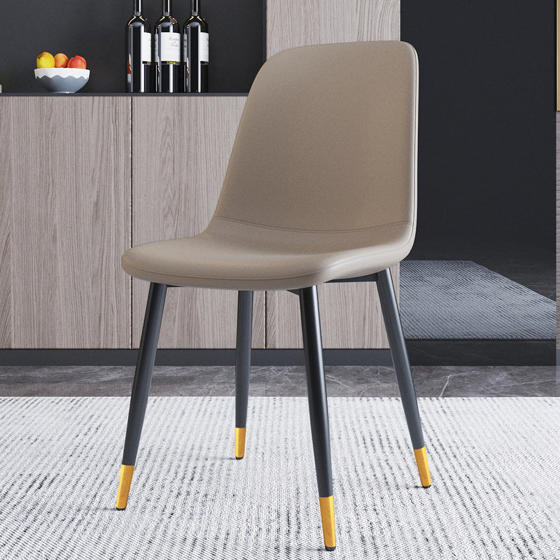Home Scandinavian Side Chair Solid Back Metal Dining Room Chair with Black Legs Grey 1 Piece Brass Gold Clearhalo ' kitchen&dining_furn' 'Dining Chairs' 'Dining Tables & Seating' 'dining_chair' 'furn' 'furn_dining_chair' 'Furniture' 'furniture_dining_chair' 'Kitchen & Dining Furniture' 'kitchen' 3827618