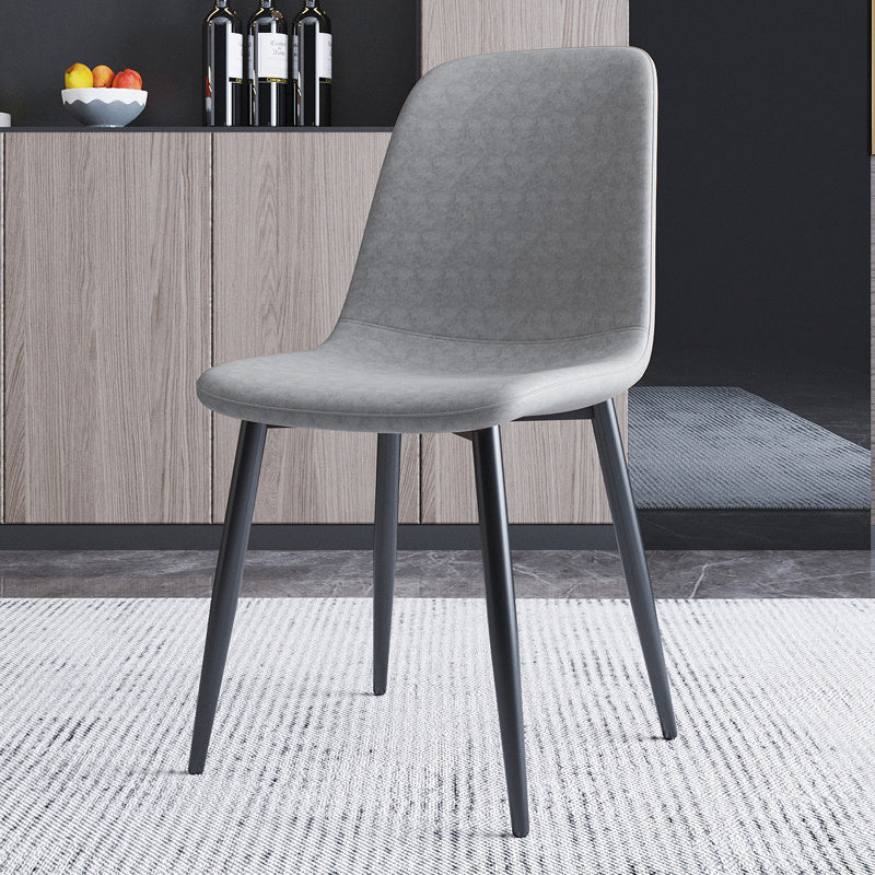 Home Scandinavian Side Chair Solid Back Metal Dining Room Chair with Black Legs Dark Gray 1 Piece Black Clearhalo ' kitchen&dining_furn' 'Dining Chairs' 'Dining Tables & Seating' 'dining_chair' 'furn' 'furn_dining_chair' 'Furniture' 'furniture_dining_chair' 'Kitchen & Dining Furniture' 'kitchen' 3827624