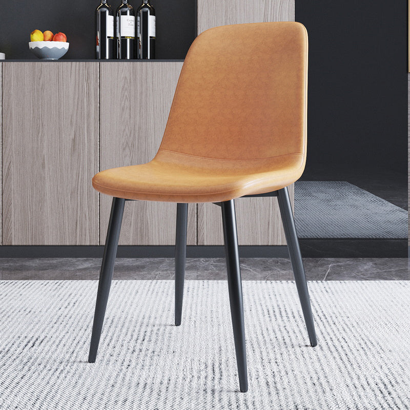 Home Scandinavian Side Chair Solid Back Metal Dining Room Chair with Black Legs Yellow 1 Piece Black Clearhalo ' kitchen&dining_furn' 'Dining Chairs' 'Dining Tables & Seating' 'dining_chair' 'furn' 'furn_dining_chair' 'Furniture' 'furniture_dining_chair' 'Kitchen & Dining Furniture' 'kitchen' 3827636