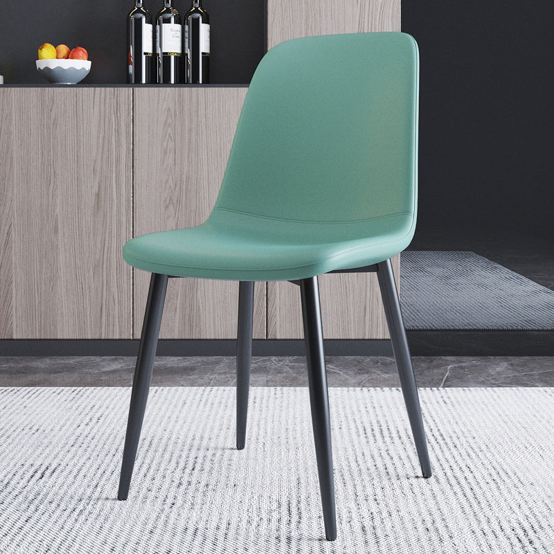 Home Scandinavian Side Chair Solid Back Metal Dining Room Chair with Black Legs Blue 1 Piece Black Clearhalo ' kitchen&dining_furn' 'Dining Chairs' 'Dining Tables & Seating' 'dining_chair' 'furn' 'furn_dining_chair' 'Furniture' 'furniture_dining_chair' 'Kitchen & Dining Furniture' 'kitchen' 3827648