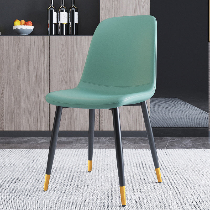 Home Scandinavian Side Chair Solid Back Metal Dining Room Chair with Black Legs Blue 1 Piece Brass Gold Clearhalo ' kitchen&dining_furn' 'Dining Chairs' 'Dining Tables & Seating' 'dining_chair' 'furn' 'furn_dining_chair' 'Furniture' 'furniture_dining_chair' 'Kitchen & Dining Furniture' 'kitchen' 3827651