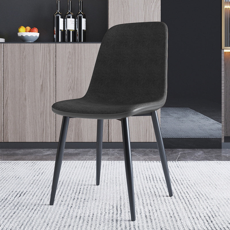 Home Scandinavian Side Chair Solid Back Metal Dining Room Chair with Black Legs Dark Gray-Black 1 Piece Black Clearhalo ' kitchen&dining_furn' 'Dining Chairs' 'Dining Tables & Seating' 'dining_chair' 'furn' 'furn_dining_chair' 'Furniture' 'furniture_dining_chair' 'Kitchen & Dining Furniture' 'kitchen' 3827666