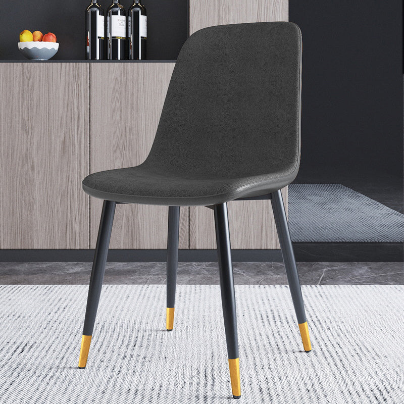 Home Scandinavian Side Chair Solid Back Metal Dining Room Chair with Black Legs Dark Gray-Black 1 Piece Brass Gold Clearhalo ' kitchen&dining_furn' 'Dining Chairs' 'Dining Tables & Seating' 'dining_chair' 'furn' 'furn_dining_chair' 'Furniture' 'furniture_dining_chair' 'Kitchen & Dining Furniture' 'kitchen' 3827669