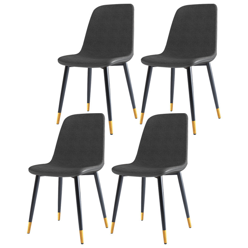 Home Scandinavian Side Chair Solid Back Metal Dining Room Chair with Black Legs Dark Gray-Black 4 Piece Set Brass Gold Clearhalo ' kitchen&dining_furn' 'Dining Chairs' 'Dining Tables & Seating' 'dining_chair' 'furn' 'furn_dining_chair' 'Furniture' 'furniture_dining_chair' 'Kitchen & Dining Furniture' 'kitchen' 3827671