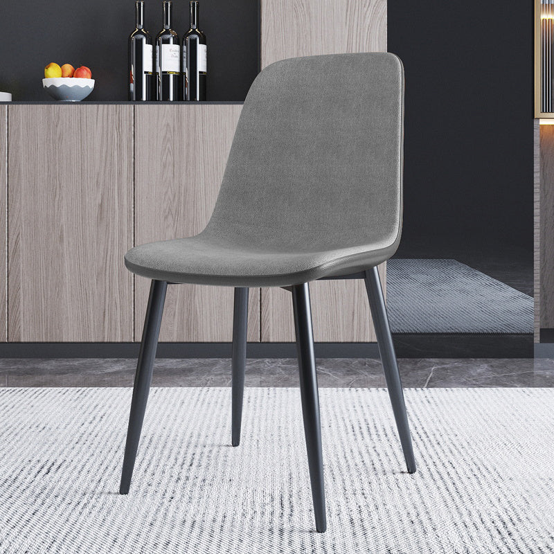Home Scandinavian Side Chair Solid Back Metal Dining Room Chair with Black Legs Light Gray-Black 1 Piece Black Clearhalo ' kitchen&dining_furn' 'Dining Chairs' 'Dining Tables & Seating' 'dining_chair' 'furn' 'furn_dining_chair' 'Furniture' 'furniture_dining_chair' 'Kitchen & Dining Furniture' 'kitchen' 3827672