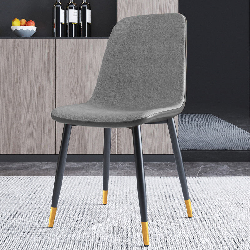 Home Scandinavian Side Chair Solid Back Metal Dining Room Chair with Black Legs Light Gray-Black 1 Piece Brass Gold Clearhalo ' kitchen&dining_furn' 'Dining Chairs' 'Dining Tables & Seating' 'dining_chair' 'furn' 'furn_dining_chair' 'Furniture' 'furniture_dining_chair' 'Kitchen & Dining Furniture' 'kitchen' 3827675