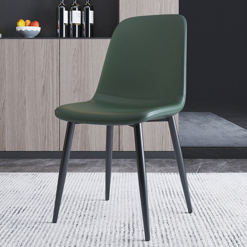 Home Scandinavian Side Chair Solid Back Metal Dining Room Chair with Black Legs Blackish Green 1 Piece Black Clearhalo ' kitchen&dining_furn' 'Dining Chairs' 'Dining Tables & Seating' 'dining_chair' 'furn' 'furn_dining_chair' 'Furniture' 'furniture_dining_chair' 'Kitchen & Dining Furniture' 'kitchen' 3827678