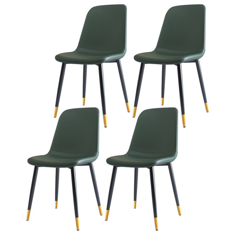 Home Scandinavian Side Chair Solid Back Metal Dining Room Chair with Black Legs Blackish Green 4 Piece Set Brass Gold Clearhalo ' kitchen&dining_furn' 'Dining Chairs' 'Dining Tables & Seating' 'dining_chair' 'furn' 'furn_dining_chair' 'Furniture' 'furniture_dining_chair' 'Kitchen & Dining Furniture' 'kitchen' 3827683