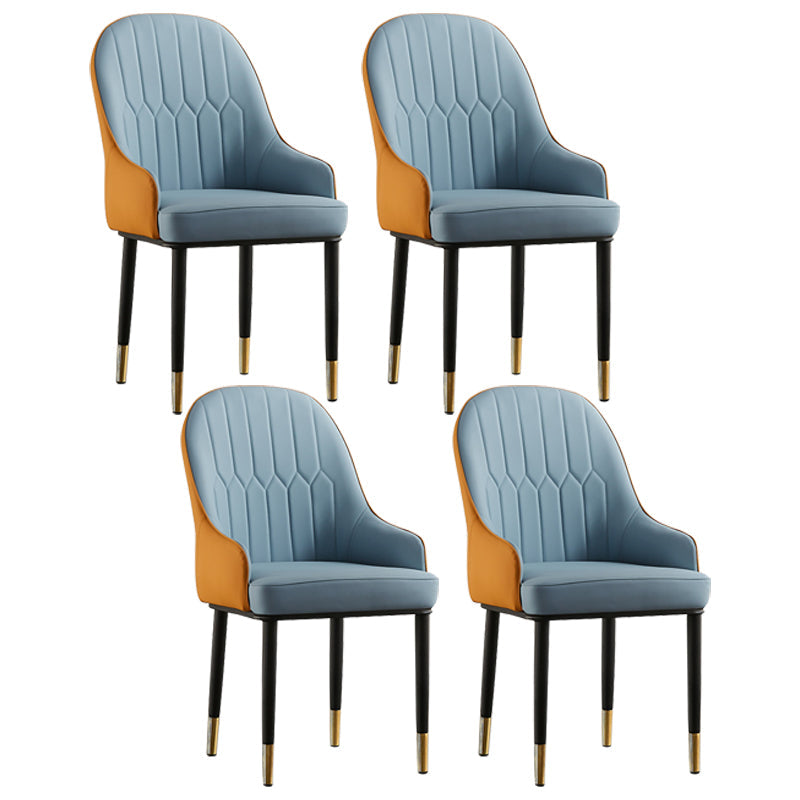 Contemporary Metal Dining Room Chairs Upholstered Dining Armchairs for Home Use Blue 4 Piece Set Clearhalo ' kitchen&dining_furn' 'Dining Chairs' 'Dining Tables & Seating' 'dining_chair' 'furn' 'furn_dining_chair' 'Furniture' 'furniture_dining_chair' 'Kitchen & Dining Furniture' 'kitchen' 3827751