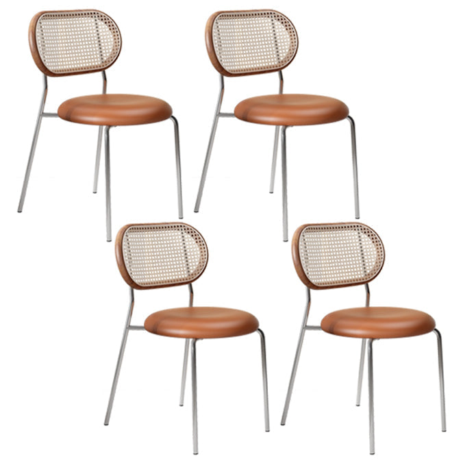 Contemporary Style Kitchen Square Dining Chair Open Back Side Armless Chair Camel 4 Piece Set Clearhalo ' kitchen&dining_furn' 'Dining Chairs' 'Dining Tables & Seating' 'dining_chair' 'furn' 'furn_dining_chair' 'Furniture' 'furniture_dining_chair' 'Kitchen & Dining Furniture' 'kitchen' 3827802