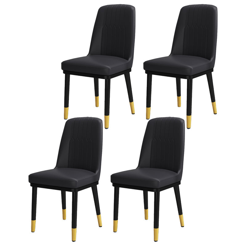 Scandinavian Style Metal Dining Chair Dining Room Upholstered Parsons Armless Chair Black 4 Piece Set Brass Gold Clearhalo ' kitchen&dining_furn' 'Dining Chairs' 'Dining Tables & Seating' 'dining_chair' 'furn' 'furn_dining_chair' 'Furniture' 'furniture_dining_chair' 'Kitchen & Dining Furniture' 'kitchen' 3827825